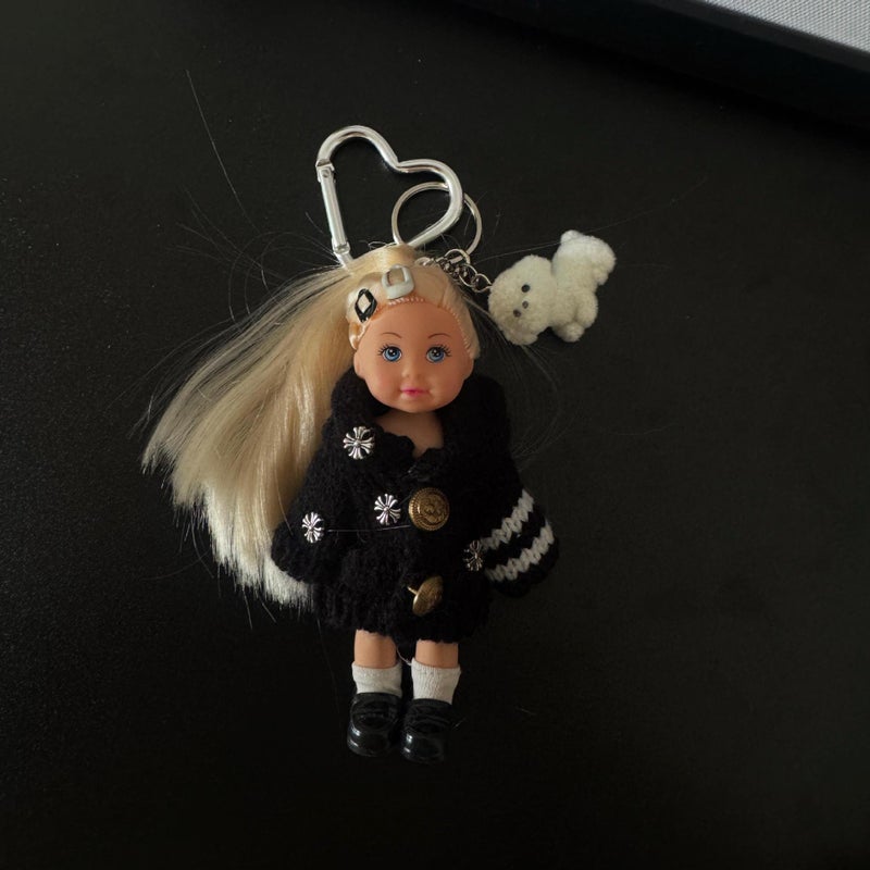 Tennis Barbie Girl Bag Pendant Keychain Cartoon Doll Doll DIY Girl Gift Creative Cross Border Black Sweater Baroque Baby Pendant