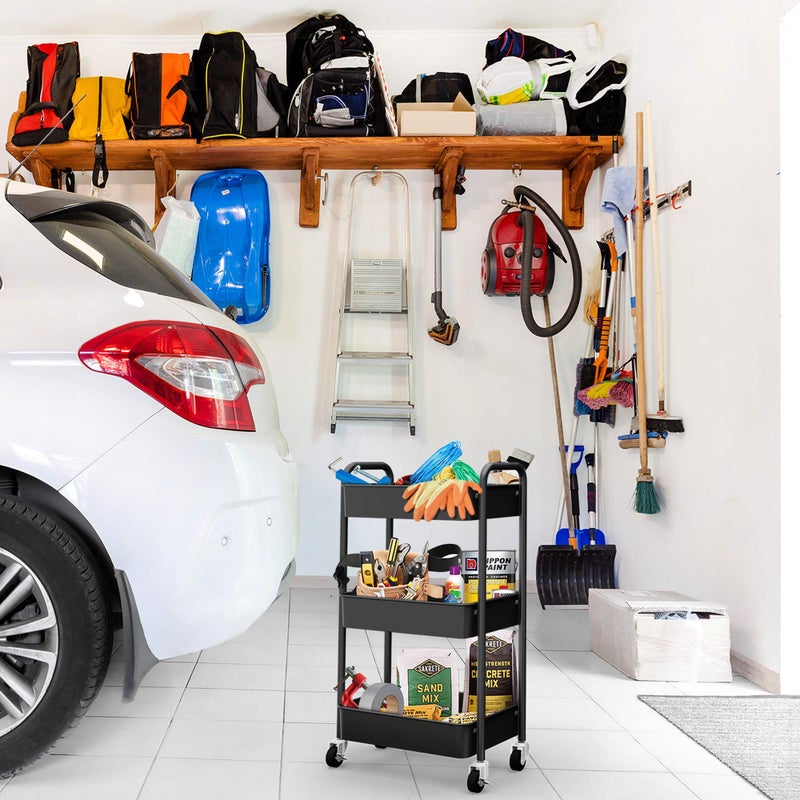 CAXXA 3-Tier Rolling Metal Storage Organizer - Mobile Utility Cart, Kitchen Cart with Caster Wheels (Black) - Image 5
