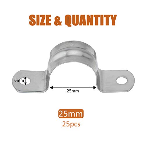 ISPINNER 25pcs M25 Stainless Steel Rigid Pipe Strap for 1 Inch Hose OD, 2 Holes Cable U Bracket Clamp Hanger Tube Strap Tension Clips - Image 2