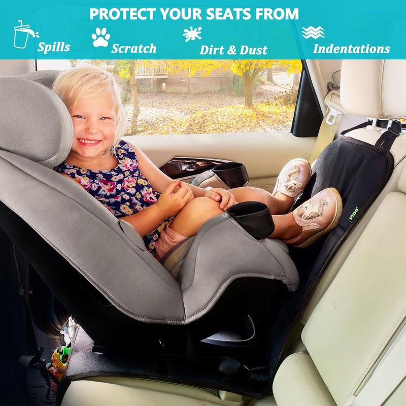 PIDO Car Seat Protector 2 Pack Seat Protector Under Baby Carseat with Thick Padding and NonSlip Back Waterproof Carseat Protection Cover Pad for Vehicle Leather Upholstery Black - Image 4