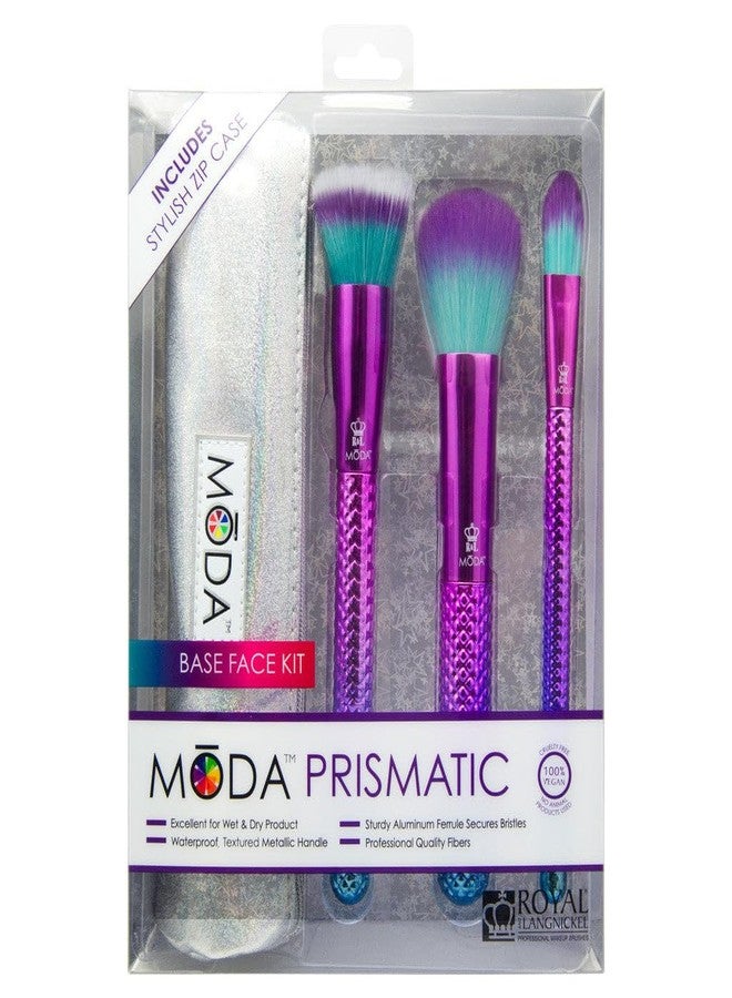 MODA Prismatic 4pc Base Face Kit – Foundation, Blush, Highlight & Glow Brushes – Vibrant Vegan Makeup Brush Set with Synthetic Filaments - Image 4
