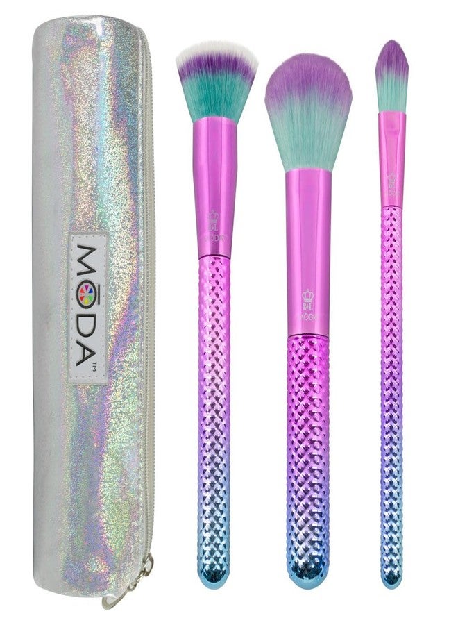 MODA Prismatic 4pc Base Face Kit – Foundation, Blush, Highlight & Glow Brushes – Vibrant Vegan Makeup Brush Set with Synthetic Filaments - Image 1