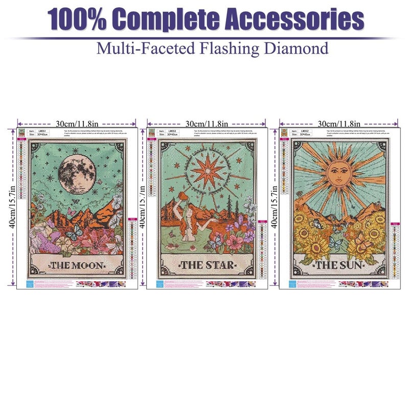 WUDWL Diamond Painting Kits for Adults - 3 Pack Sun and Moon DIY 5D Diamond Art Kits Full Drill Diamond Dots Paintings with Diamonds Gem Art and Crafts Home Decor 12x16inch - Image 3