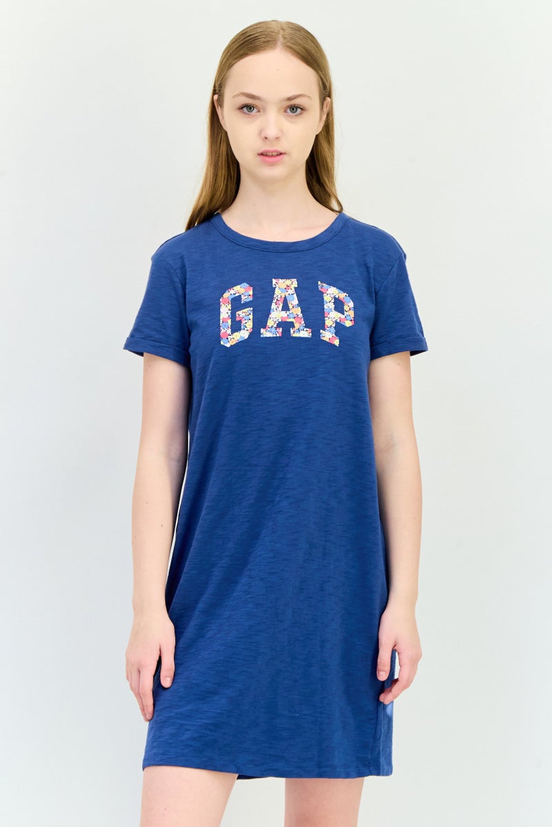 GAP Women Brand Logo Mini Dress, Blue - Image 1