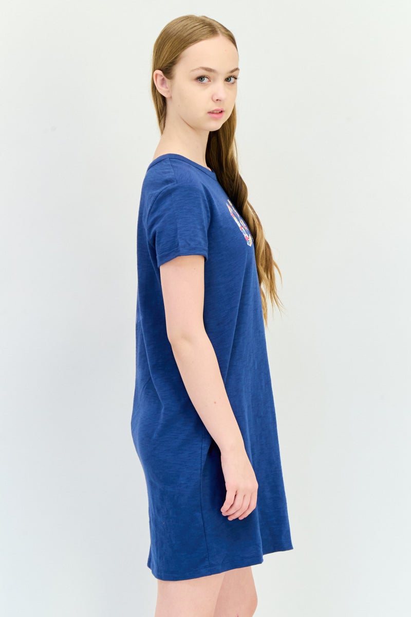 GAP Women Brand Logo Mini Dress, Blue - Image 2