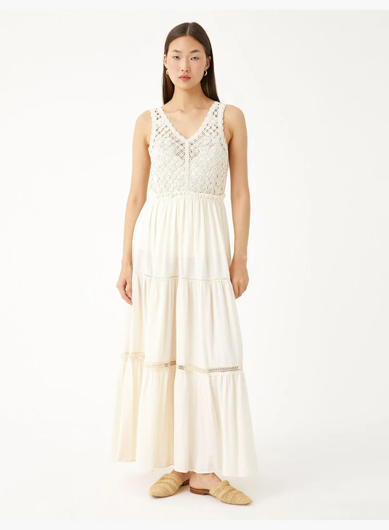 كوتون Long Dress Crochet Detail