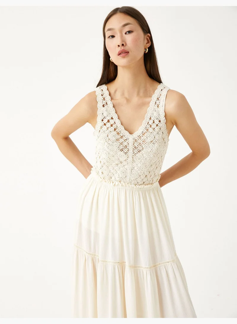 كوتون Long Dress Crochet Detail