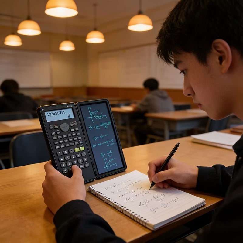 Blue Scientific Calculator with 12 Digit LCD Display Foldable Screen Stylus Handwriting Tablet - Image 4