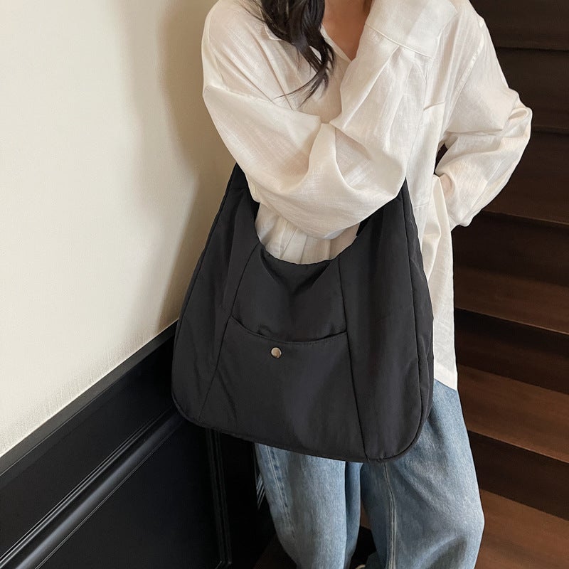 Women's Large Shoulder Bag, Cotton Fabric, Solid Color - Image 2
