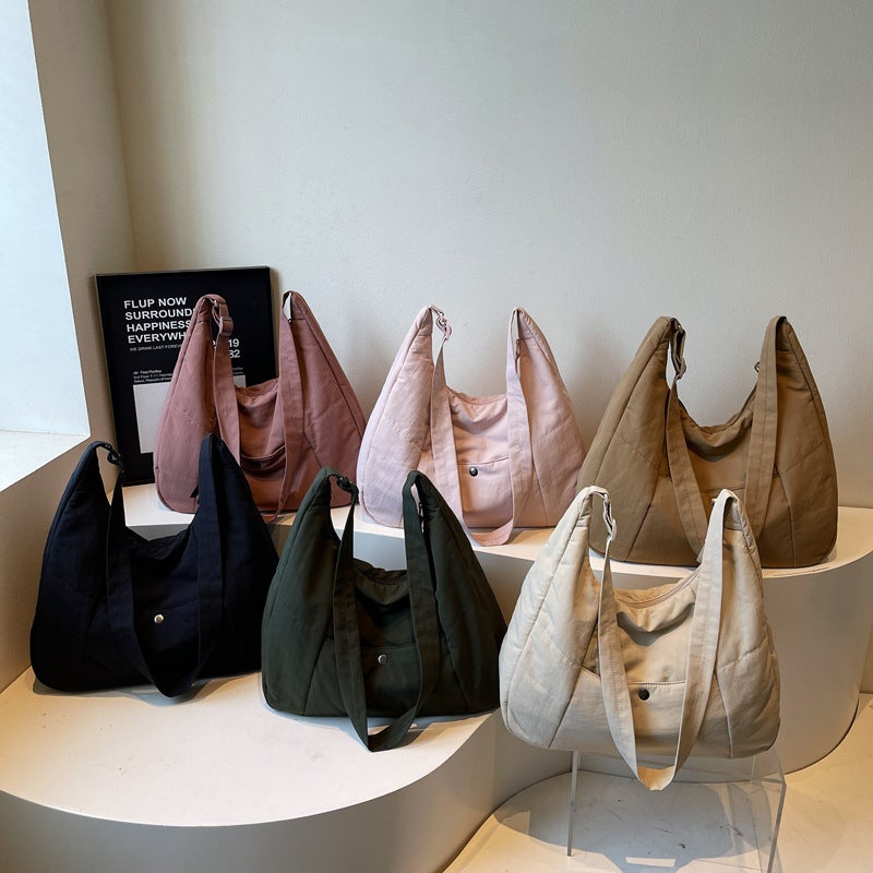 Women's Large Shoulder Bag, Cotton Fabric, Solid Color - Image 1