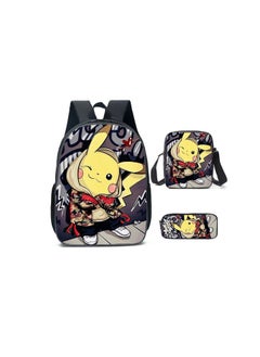 Pokemon Cartoon Backpack Three-piece Student School Bag 