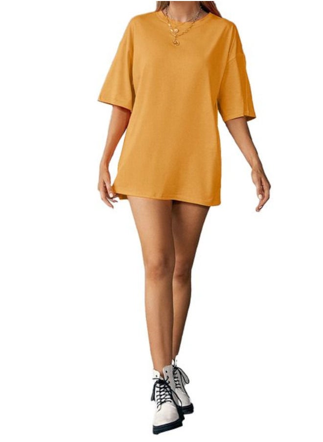 Nileton - T-Shirt Drop Shoulder Oversized - Mustard - Cotton - For Women - Image 1