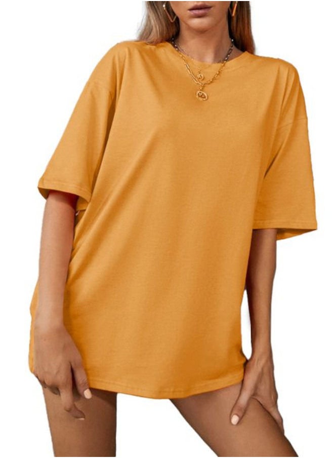 Nileton - T-Shirt Drop Shoulder Oversized - Mustard - Cotton - For Women - Image 1