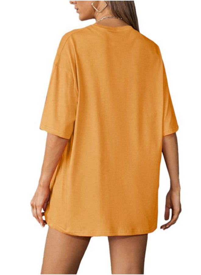 Nileton - T-Shirt Drop Shoulder Oversized - Mustard - Cotton - For Women - Image 1