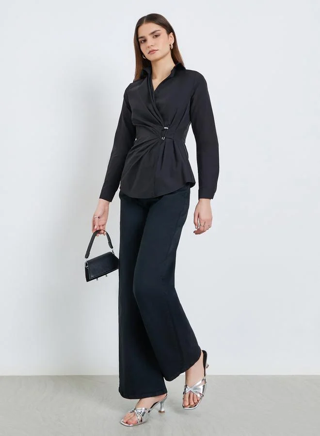 Styli Women Black Long Sleeve Wrap Shirt