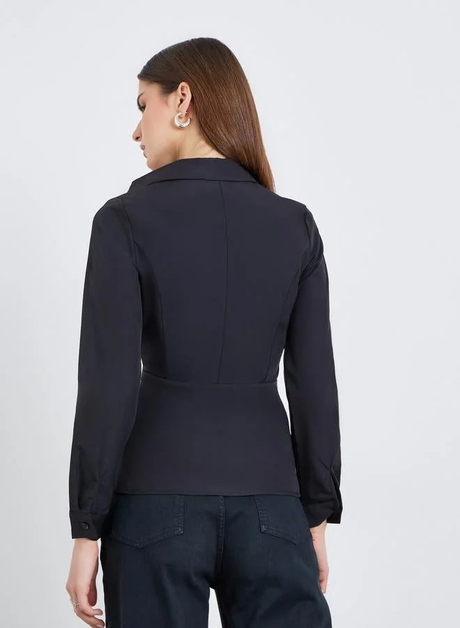 Styli Women Black Long Sleeve Wrap Shirt