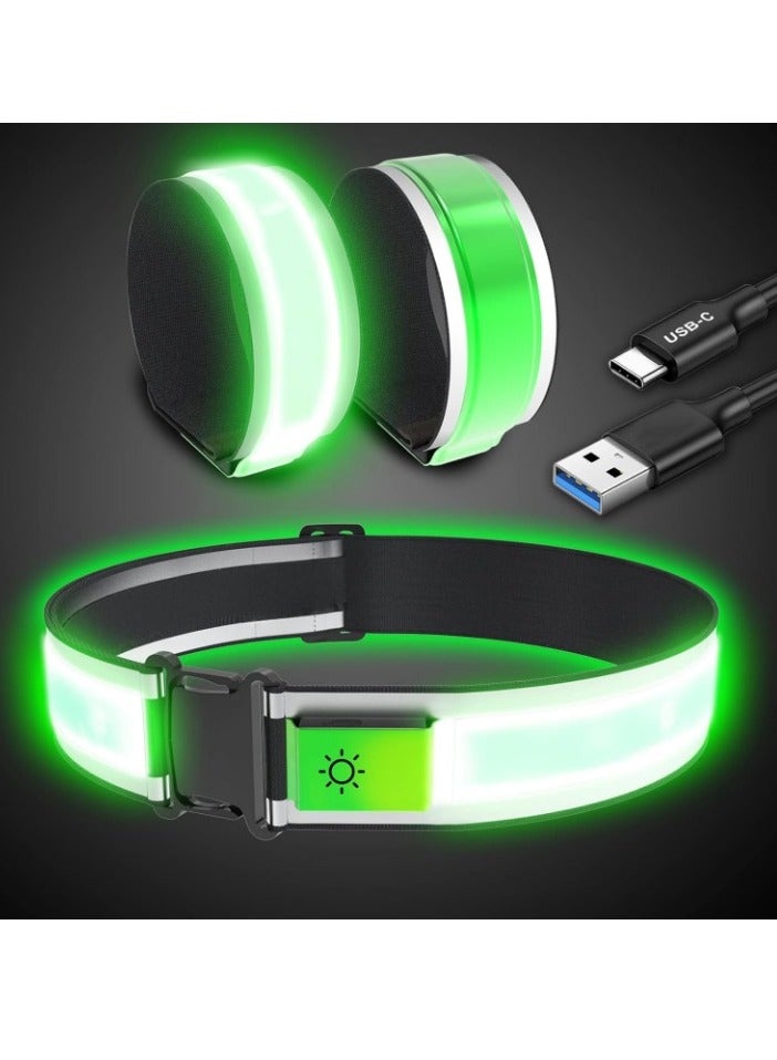 Meetion High Visibility USB-C Rechargeable LED Running Lights for Runners, 360 Reflective LED Light Up Running Vest Gear for Walking at Night (Green)  - Image 1