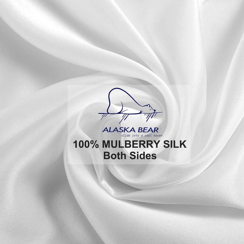 ALASKA BEAR Silk Pillowcase for Hair and Skin, 100% Mulberry Silk Pillow Cases King Size for Bliss Sleep with Random Color Scrunchy Gift Set Better Than Poly Satin, Zipper Closure, 1pc, Cool White - Image 4