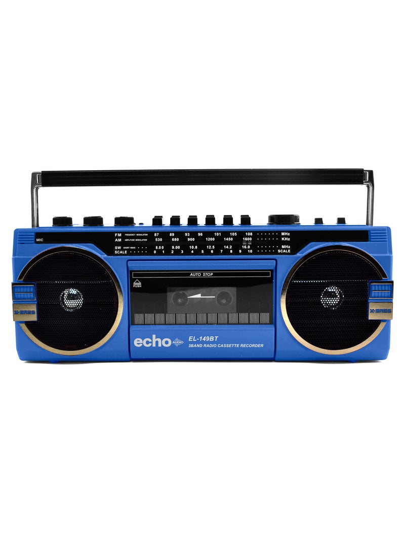 echo AUDIO Echo Audio Retro Blast Bluetooth Boombox Portable Cassette Player Tape Recorder AM/FM/SW 3 Band Radio Two 8W X-Bass Speakers Voice Recording Headphone Jack Supports USB and SD Cards  - Image 1