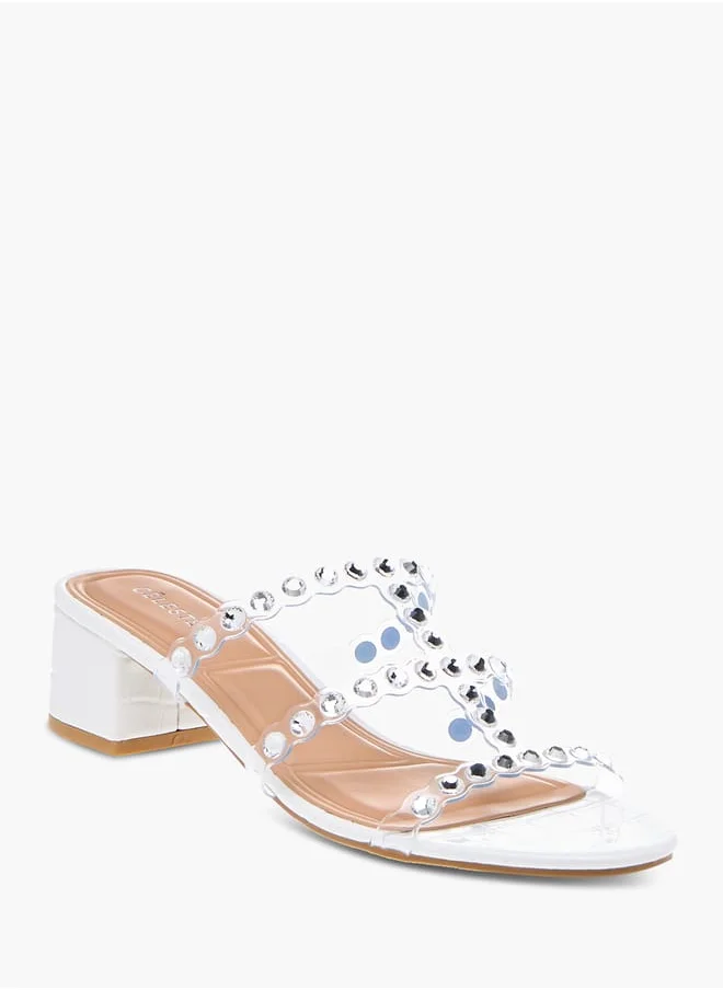 Celeste Womens Embellished Slip-On Sandals With Block Heels Ramadan Collection