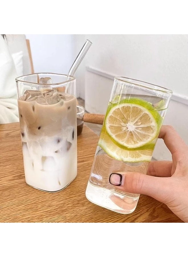 كيلا أكواب زجاجية مربعة مع أغطية وقشات، 4 قطع 400 مل 2 × 5 بوصة زجاجات مياه مقاومة للحرارة من الزجاج المربع للشرب للقهوة والعصير والمشروبات. - Image 5