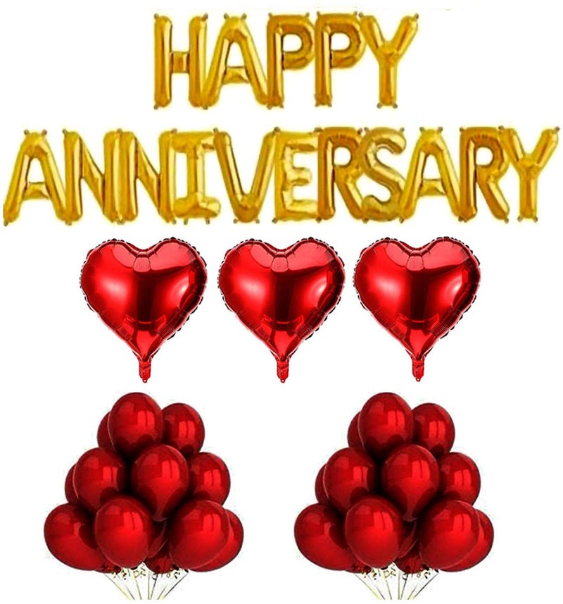 SOI Happy Anniversary Decoration Items Kit- 39Pcs | Gold Happy Anniversary Balloons | Decoration Items For Anniversary Party | Wedding Anniversary Decoration Items For Couple,Husband - Image 1