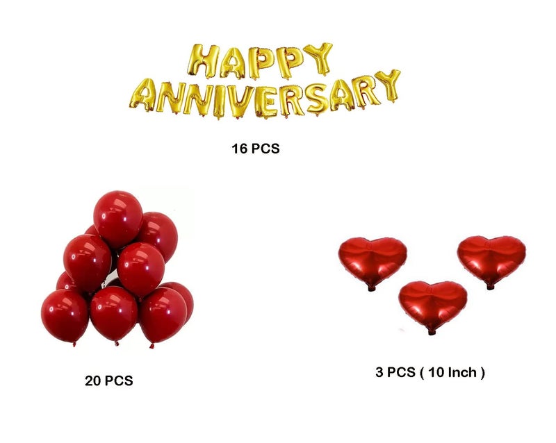SOI Happy Anniversary Decoration Items Kit- 39Pcs | Gold Happy Anniversary Balloons | Decoration Items For Anniversary Party | Wedding Anniversary Decoration Items For Couple,Husband - Image 2