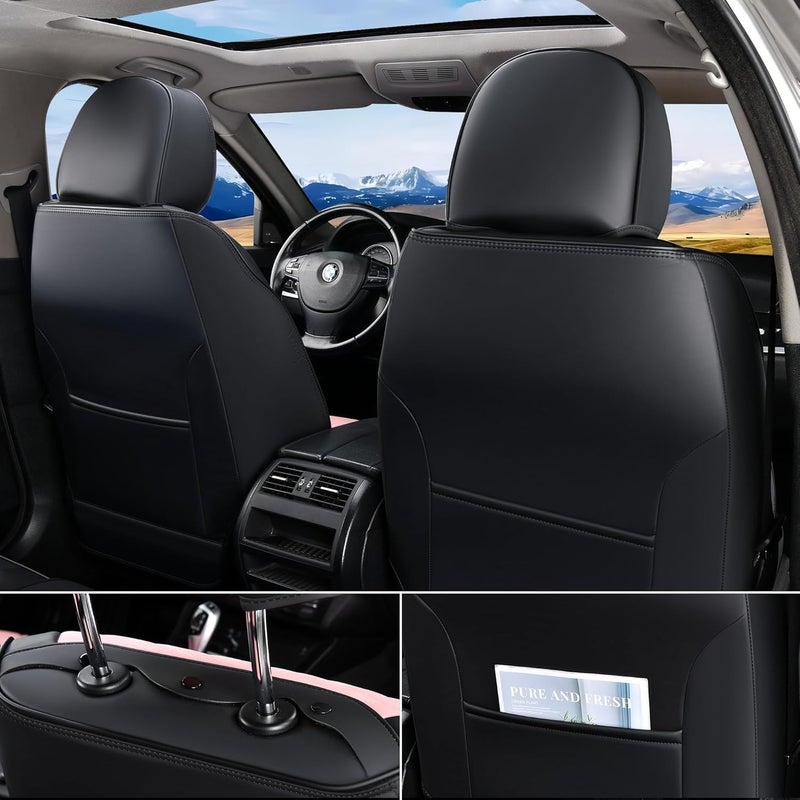 FLORICH Automotive Seat Covers for Cars Front Seats, Leather Car Seat Covers Waterproof Pink & Black Seat Covers 2 Pack, Universal Seat Protector for Most Cars Trucks SUV - Image 2