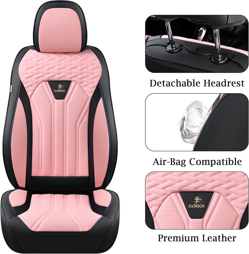 FLORICH Automotive Seat Covers for Cars Front Seats, Leather Car Seat Covers Waterproof Pink & Black Seat Covers 2 Pack, Universal Seat Protector for Most Cars Trucks SUV - Image 3