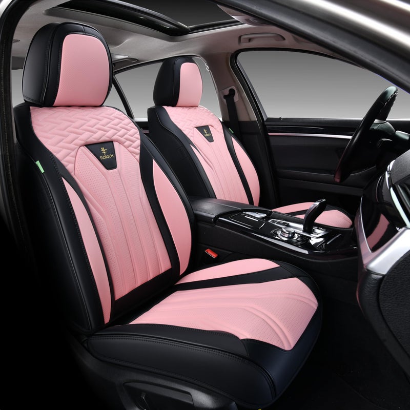 FLORICH Automotive Seat Covers for Cars Front Seats, Leather Car Seat Covers Waterproof Pink & Black Seat Covers 2 Pack, Universal Seat Protector for Most Cars Trucks SUV - Image 1