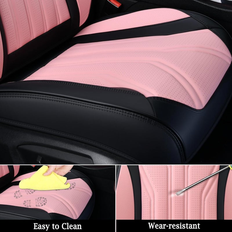 FLORICH Automotive Seat Covers for Cars Front Seats, Leather Car Seat Covers Waterproof Pink & Black Seat Covers 2 Pack, Universal Seat Protector for Most Cars Trucks SUV - Image 4