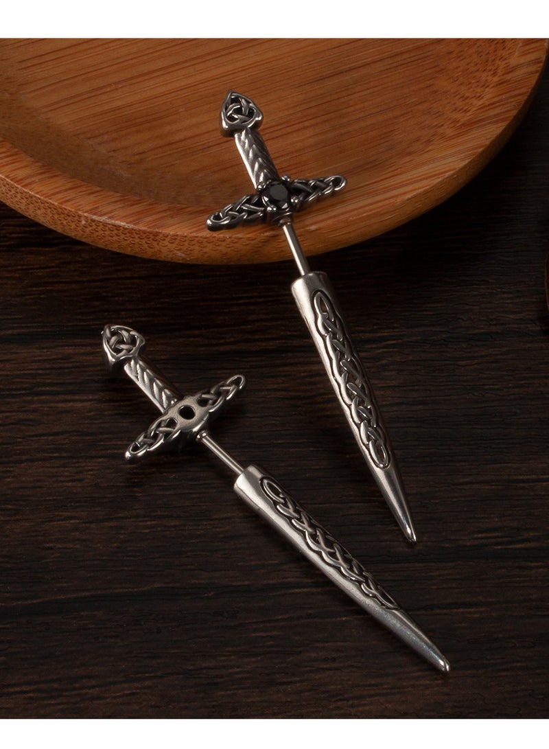 Dagger Celtic Knot Earrings Cyberpunk Style Earrings Sword Ear Studs and Earrings for Men Women Irish Studs Earrings Stainless Steel Retro Hip Hop Celtic Knot Sword Stud Earrings