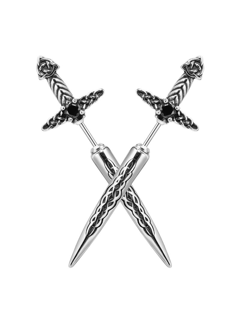 Dagger Celtic Knot Earrings Cyberpunk Style Earrings Sword Ear Studs and Earrings for Men Women Irish Studs Earrings Stainless Steel Retro Hip Hop Celtic Knot Sword Stud Earrings