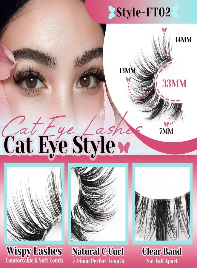 Losha Lashes Wispy Cat Eye Lashes 10 Pairs Natural False Eyelashes with Clear Band 7-14mm Faux Mink Lashes C Curl Lash Strips with Multi-layered Design (FT02) - Image 2