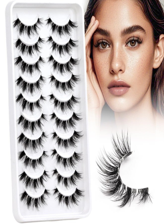 Losha Lashes Wispy Cat Eye Lashes 10 Pairs Natural False Eyelashes with Clear Band 7-14mm Faux Mink Lashes C Curl Lash Strips with Multi-layered Design (FT02) - Image 1