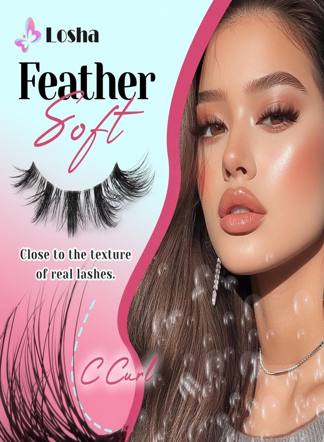 Losha Lashes Wispy Cat Eye Lashes 10 Pairs Natural False Eyelashes with Clear Band 7-14mm Faux Mink Lashes C Curl Lash Strips with Multi-layered Design (FT02) - Image 4