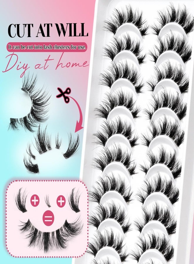 Losha Lashes Wispy Cat Eye Lashes 10 Pairs Natural False Eyelashes with Clear Band 7-14mm Faux Mink Lashes C Curl Lash Strips with Multi-layered Design (FT02) - Image 3
