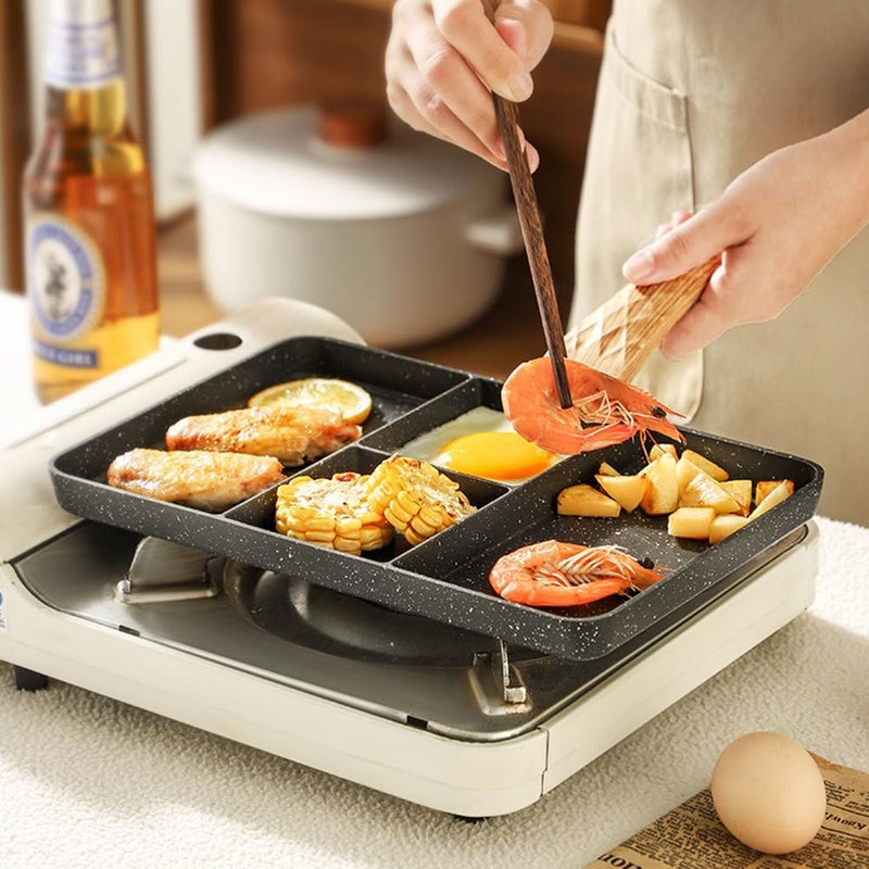 PRETYZOOM Nonstick Divided Grill Pan, 11 Inches 4 Section Breakfast Pan with Divider, 4 in 1 Versatile Griddle Pan for Breakfast - Image 5