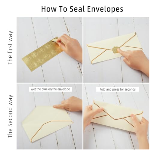 Topeen 30 Pack Thick #10 Business Envelopes with Gold Border, 4 1/8 x 9 1/2 Thick Paper Standard Envelopes with Stickers for Office, Checks, Letter Mailing, Invoices (Cream Color) - Image 3