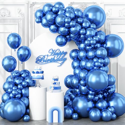 Togvu Metallic Blue Balloons Different Size 123 Packs Blue Balloons Arch Kit Pack of 18 12 10 5 Inch Chrome Blue Balloons Garland for Graduation Baby Shower Birthday Wedding Decoration - Image 1