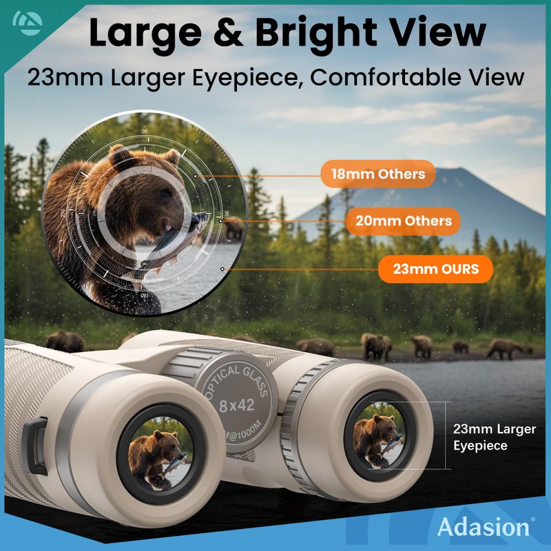 Adasion 8x42 HD Binoculars for Adults High Powered with Phone Adapter and Tripod, Super Bright BAK4 Prism Waterproof Binoculars for Bird Watching Hunting Hiking Safari Travel Sports - Image 5