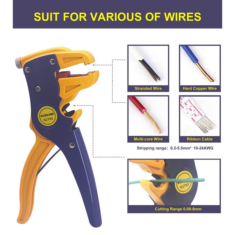 VCELINK VCELINK GJ702 Automatic Wire Stripper Wire Cutter Wire Stripping Tool for Stripping Single or Multiple Strand Cables and Wires for Electronic and Automotive Repair  - Image 2