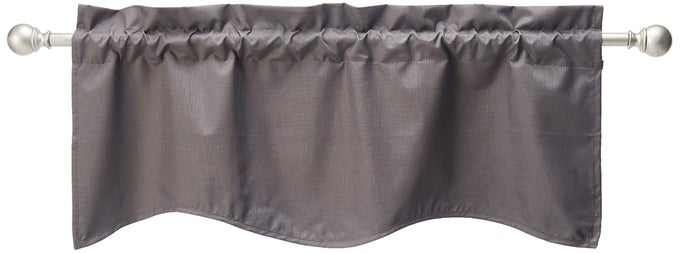 KENDALL MODERN SCALLOPED VALANCE ROD POCKET WINDOW CURTAIN FOR KITCHEN OR BATHROOM 42 X 18 CHARCOAL