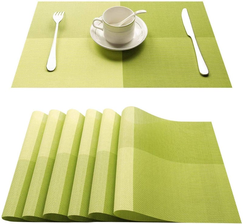 Rexmon Place mats Set of 6 NonSlip Washable PVC Heat Resistant Table Mats for Dining Table Green - Image 1