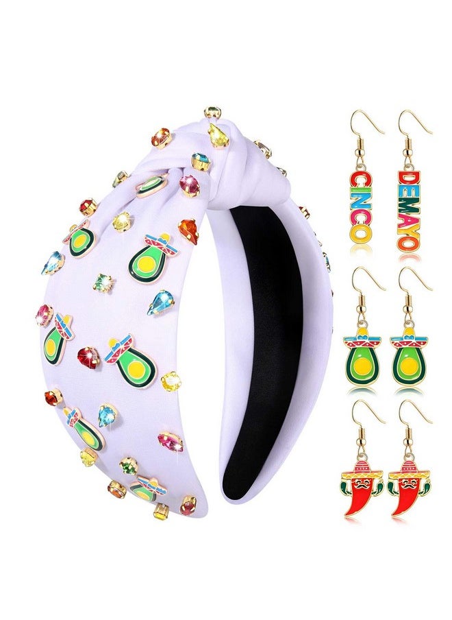 HZEYN Mexican Headbands For Women Cinco De Mayo Fiesta Headband Sombrero Avocado Headband Jeweled Crystal Knotted Headband Mexican Holiday Costume Accessories  - Image 1