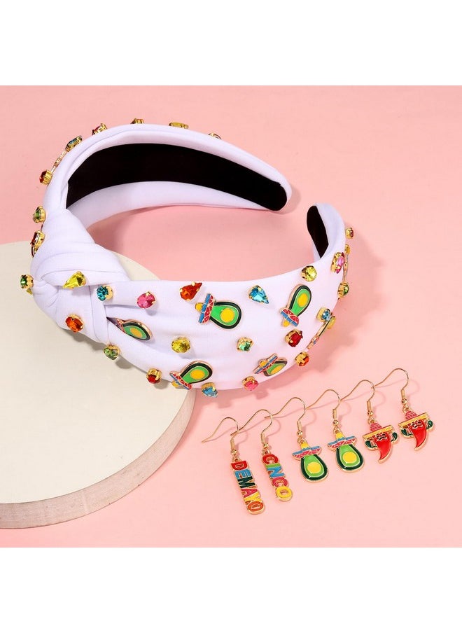 HZEYN Mexican Headbands For Women Cinco De Mayo Fiesta Headband Sombrero Avocado Headband Jeweled Crystal Knotted Headband Mexican Holiday Costume Accessories  - Image 3