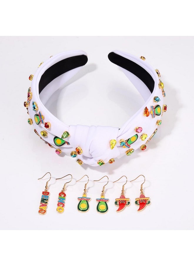 HZEYN Mexican Headbands For Women Cinco De Mayo Fiesta Headband Sombrero Avocado Headband Jeweled Crystal Knotted Headband Mexican Holiday Costume Accessories  - Image 2
