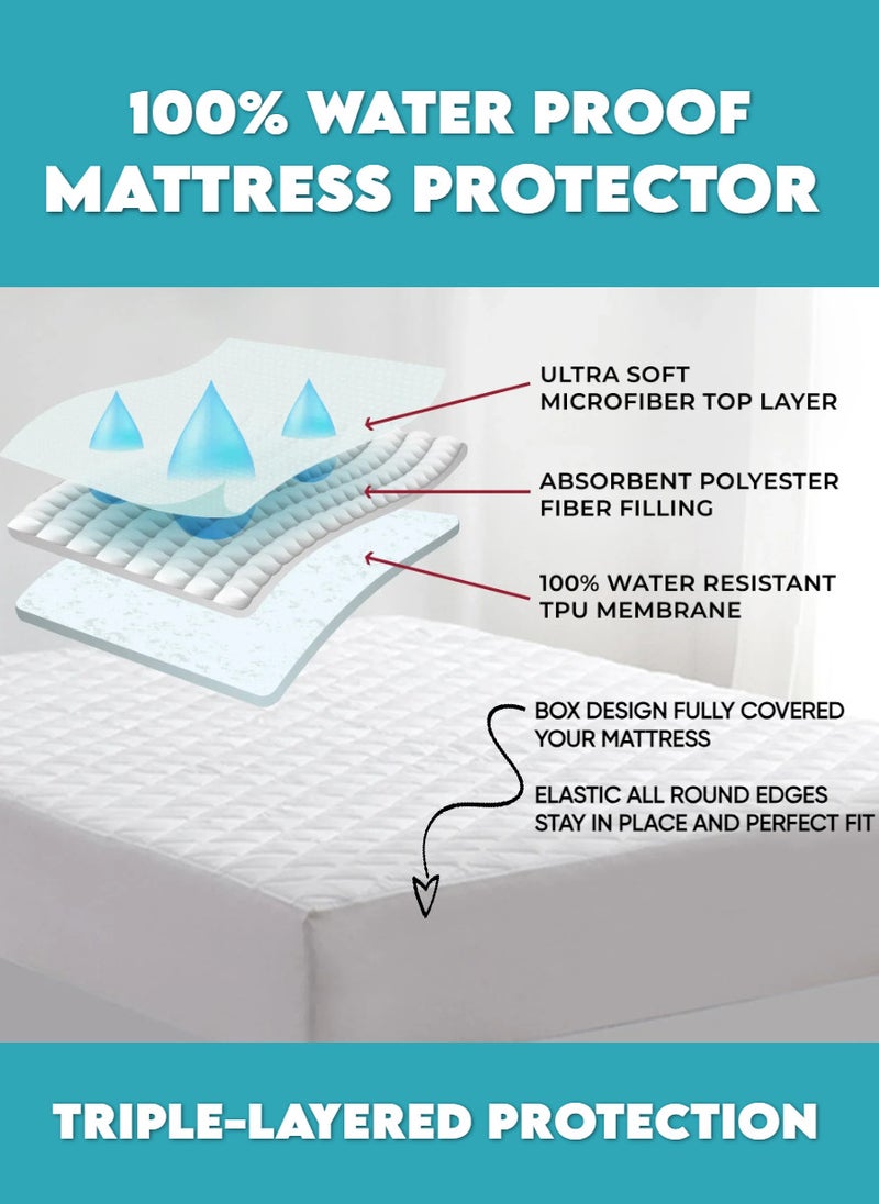 Blueberry Extra Deep Quilted Mattress Bed Protector Topper Fitted Cover 150X200+25Cm - Image 3
