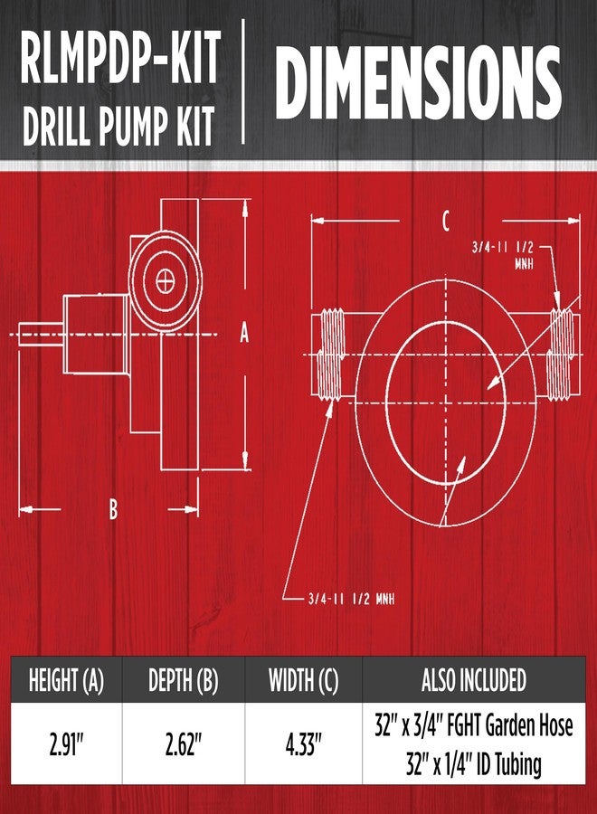 Red Lion RLMPDP-KIT, 154 GPH Drill Power Transfer Pump with 32-inch Length of Garden Hose, 1/4-inch O.D. Tubing, and Adapter, Black, 14942022 - Image 2