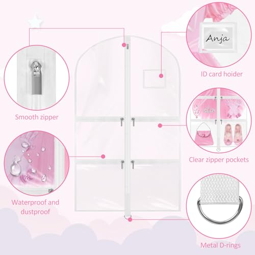 Wsaeig Garment Bags for Dance Costumes - 40 Inch Clear PVC with 5 Zipper Pockets (White) - Kids Dance Garment Bag for Dancers, Hanging Clothes Storage, Competitions & Travel - Image 4